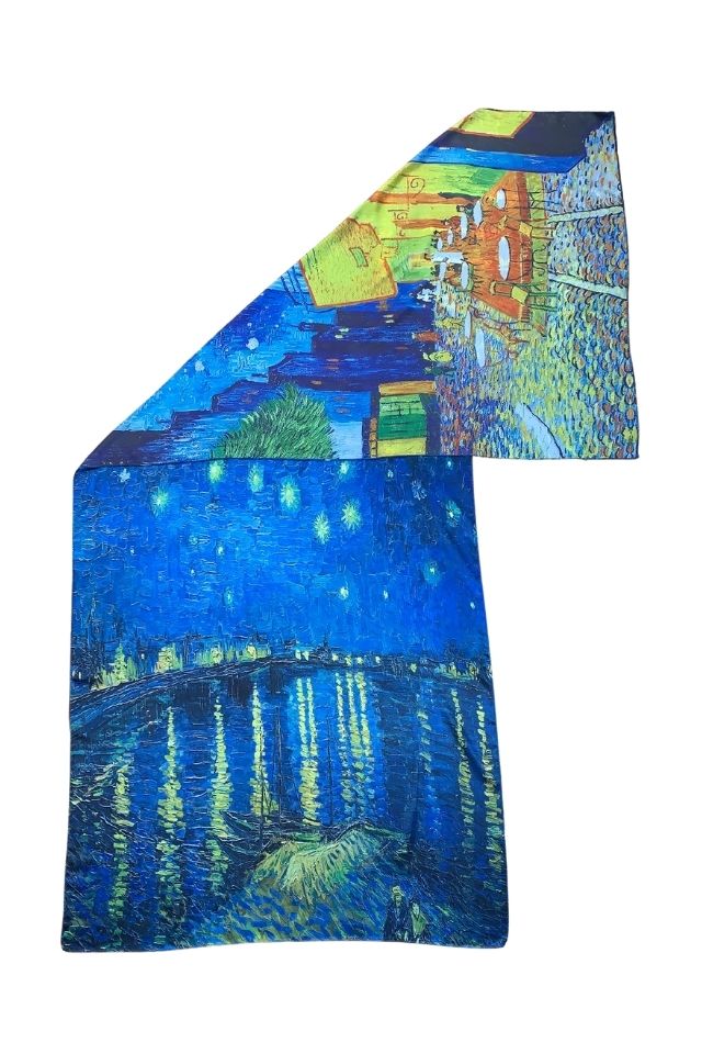 Esarfa tip sal doua fete pictata 12, Dacali, matase, albastru, 180x70cm