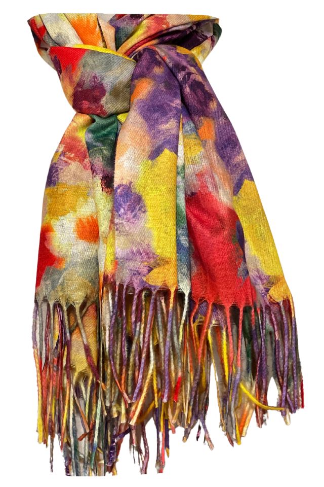 Fular casmir dama F, rosu/galben, 180 x 70 cm