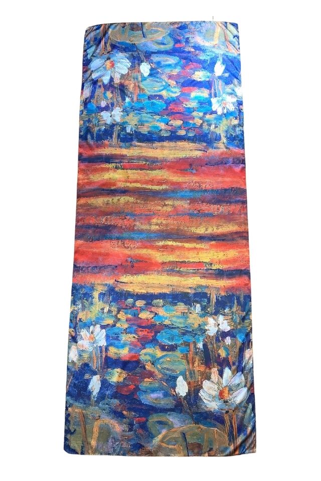Esarfa tip sal doua fete pictata NA, Dacali, matase, portocaliu/rosu, 180x70cm