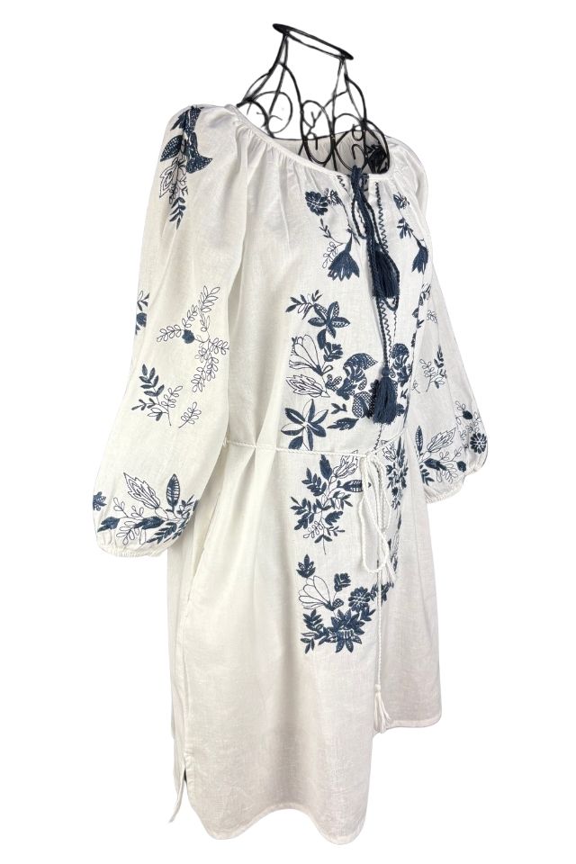 Rochie traditionala dama R25 alb/albastru