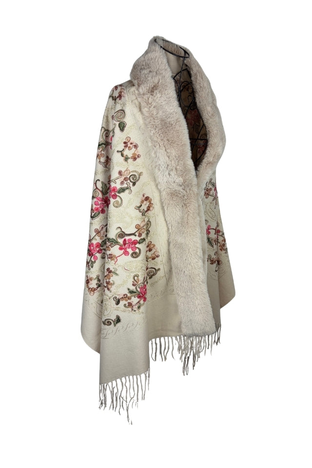 Fular dama tip poncho de lux crem