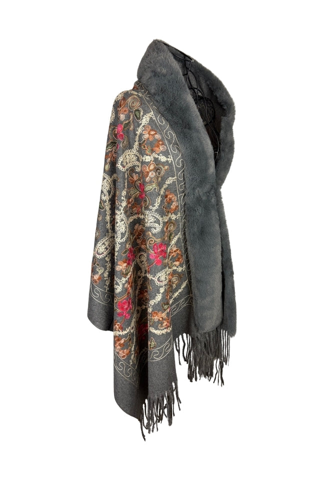 Fular dama tip poncho de lux gri