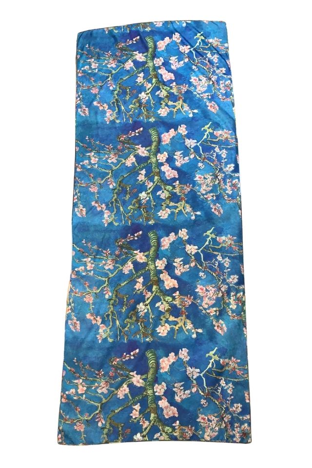 Esarfa tip sal doua fete pictata LP, Dacali, matase, mov/bleu, 180x70cm