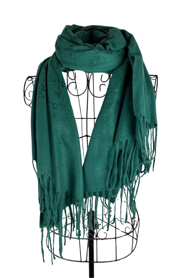 Fular dama de lux brodat uni verde