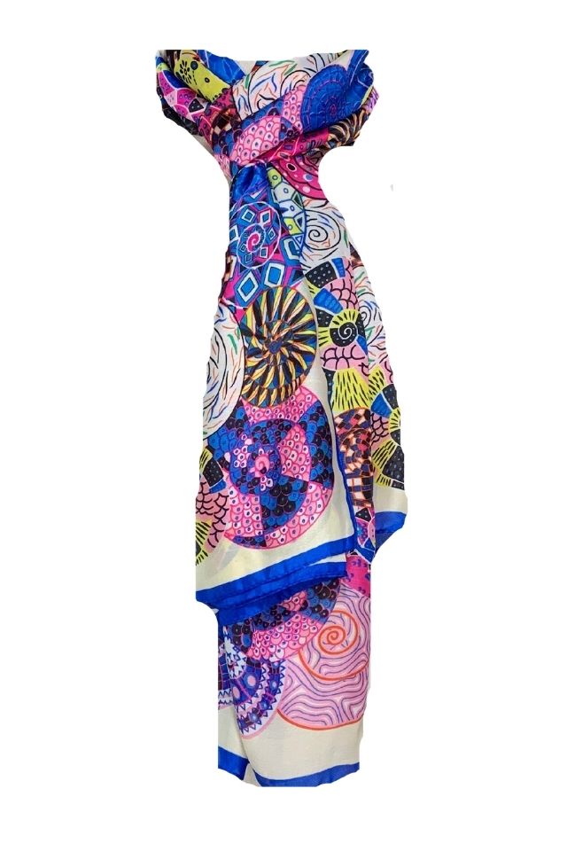 Esarfa tip sal ED, Dacali, alb/albastru, 185x90cm