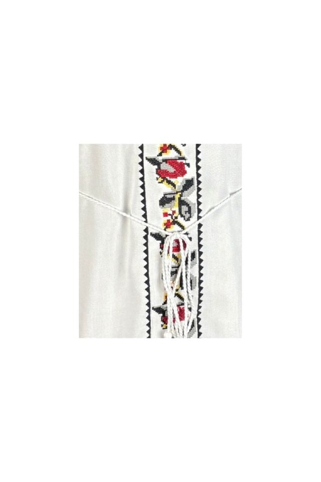 Rochie traditionala dama R25 alb/gri
