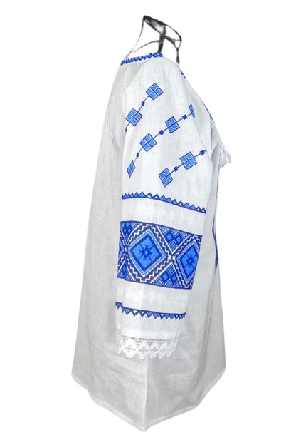 Bluza dama tip ie 024, alb neted/albastru royal