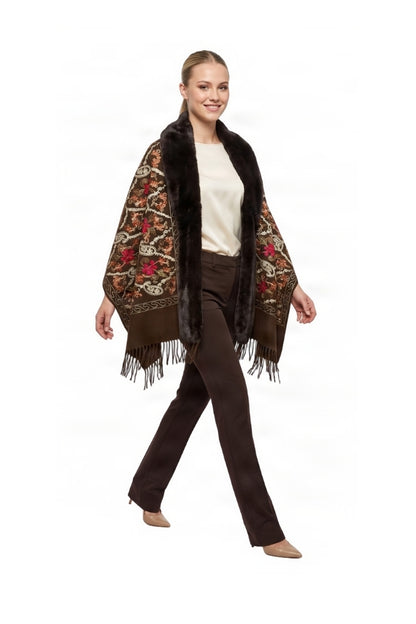 Fular dama tip poncho de lux maro inchis