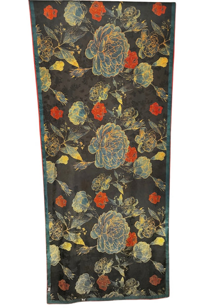 Esarfa de lux din matase naturala, negru/albastru, 180x70cm