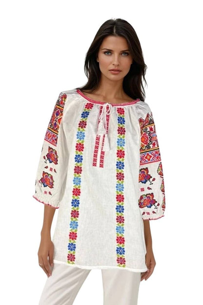 Bluza dama tip ie 257 alb optic/rosu