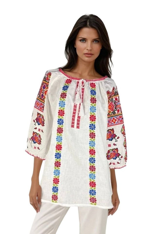 Bluza dama tip ie 257 alb optic/rosu