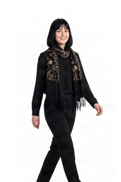 Fular dama de lux brodat uni negru