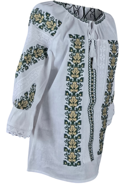 Bluza tip ie dama RD24, alb creta/verde moss