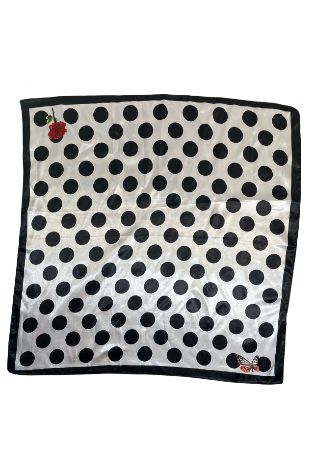 Esarfa dama cu buline, Dacali, alb/negru, 60x60 cm