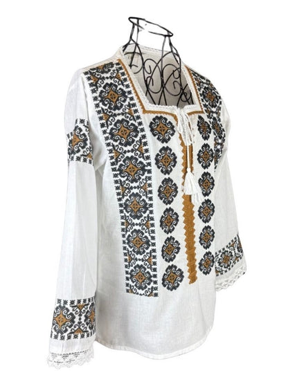 Bluza dama tip ie I26 alb/maro inchis