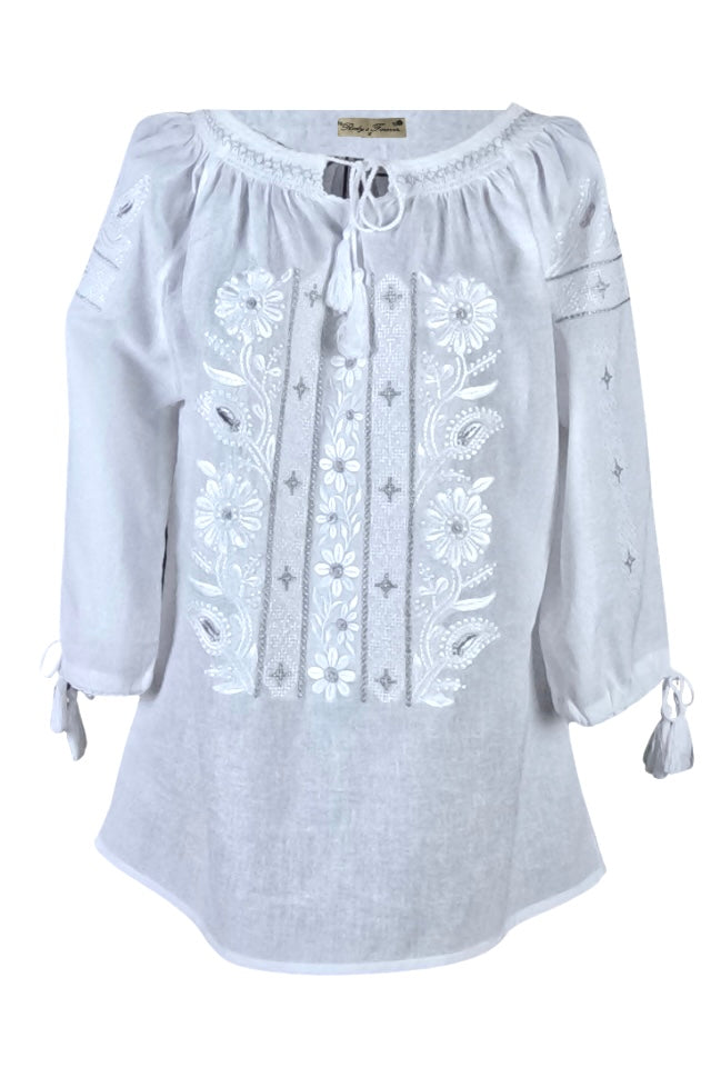 Bluza tip ie dama B23, alb optic/argintiu antichizat