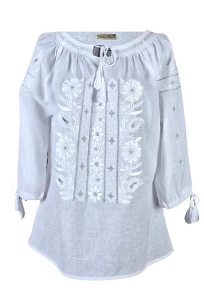 Bluza tip ie dama B23, alb optic/argintiu antichizat
