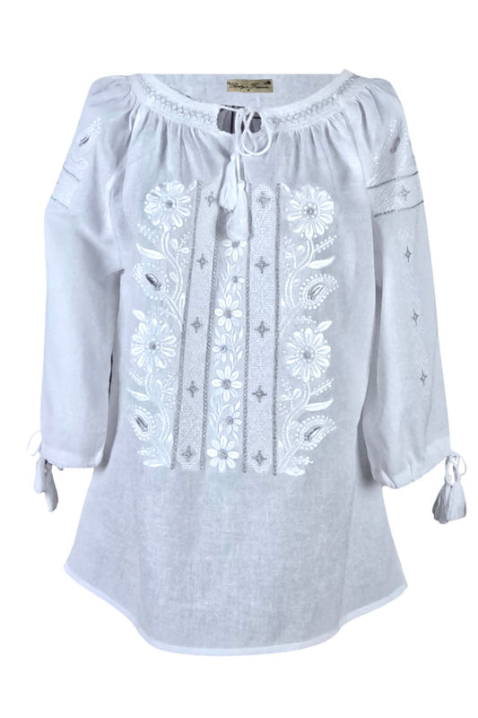 Bluza tip ie dama B23, alb optic/argintiu antichizat