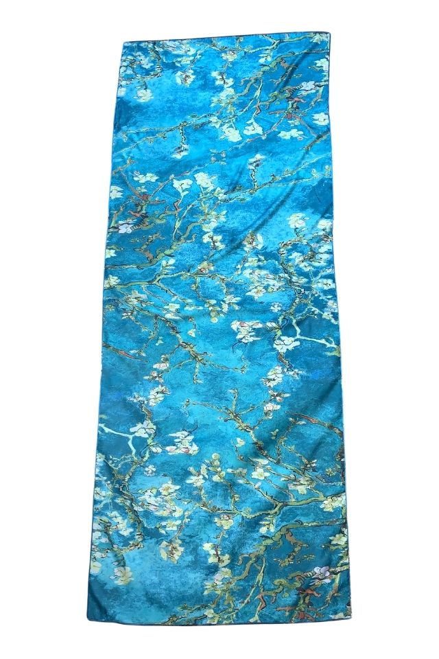 Esarfa tip sal doua fete pictata 15, Dacali, matase, bleu/verde, 180x70cm