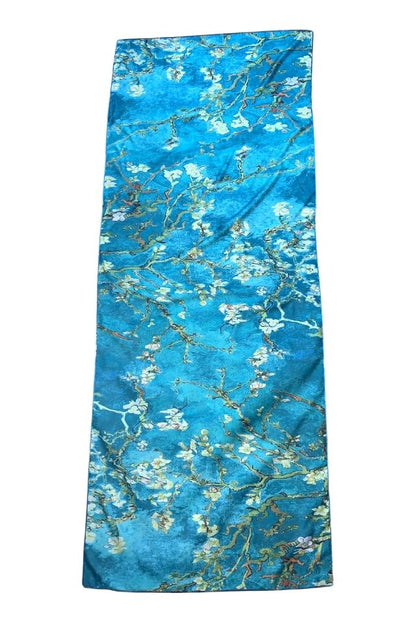 Esarfa tip sal doua fete pictata 15, Dacali, matase, bleu/verde, 180x70cm