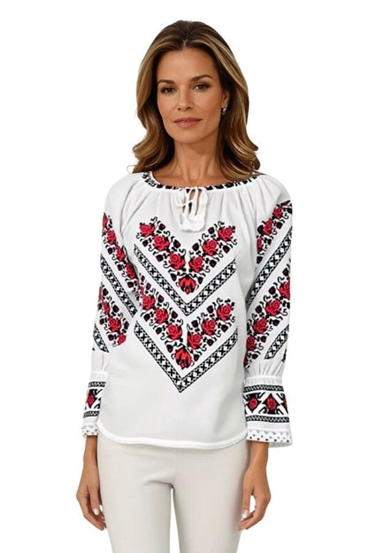 Bluza dama tip ie D24, alb/rosu