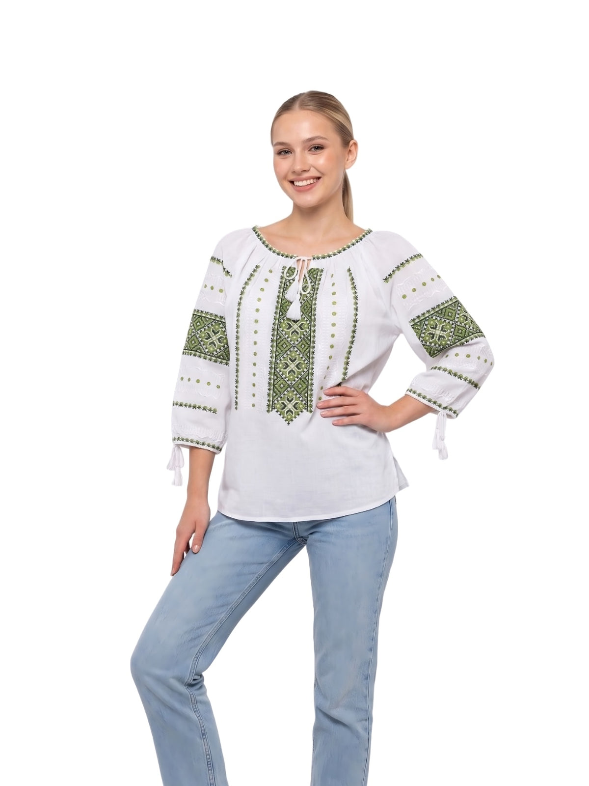 Bluza dama IL26 alb/verde