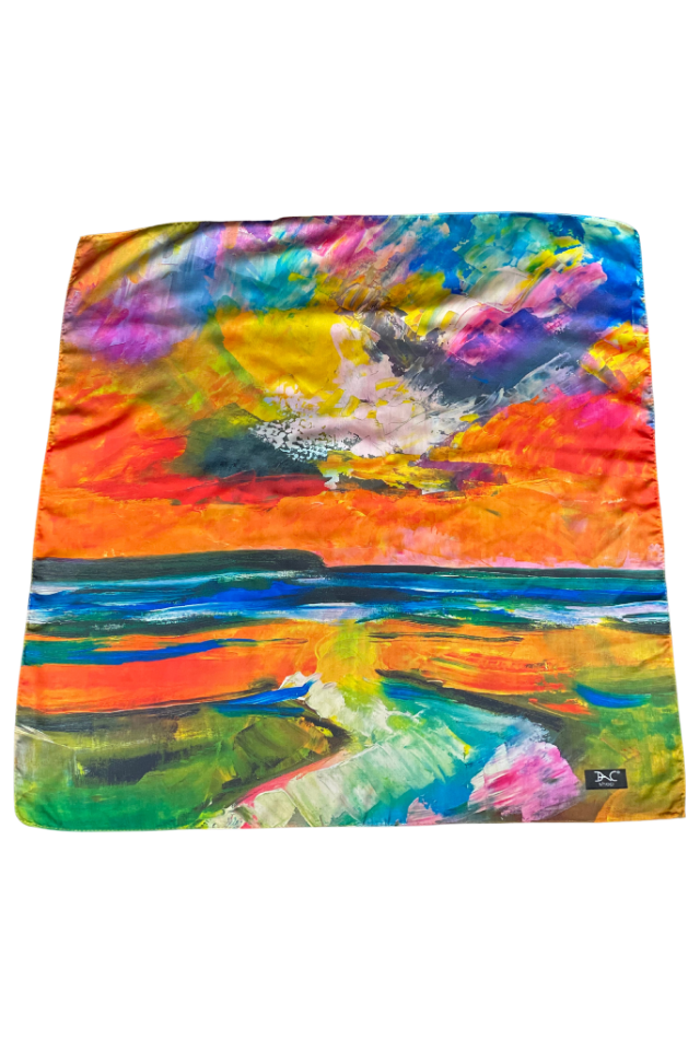 Esarfa patrata CA dama, albastru glossy/ portocaliu, 70x70 cm