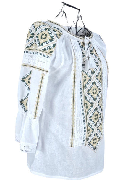 Bluza tip ie dama RDB2, alb pur/verde