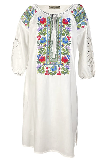 Rochie traditionala dama R24, alb/mov