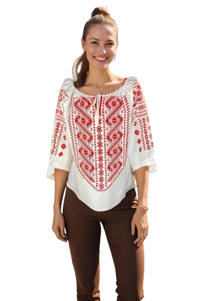 Bluza dama RS25 alb pur/rosu