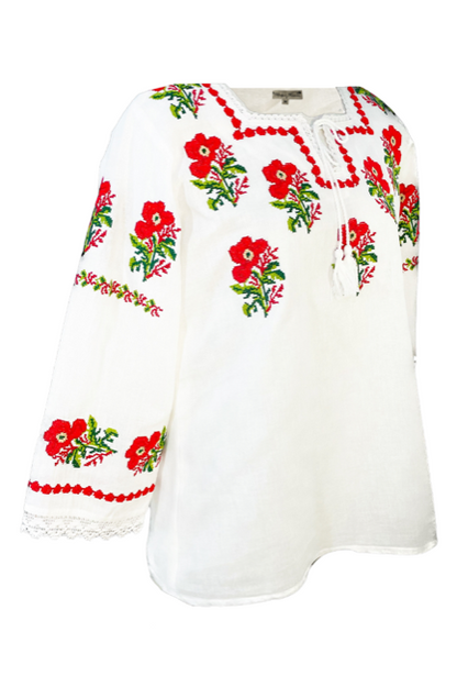 Bluza tip ie traditionala, dama ML 237 alb/albastru cardinal