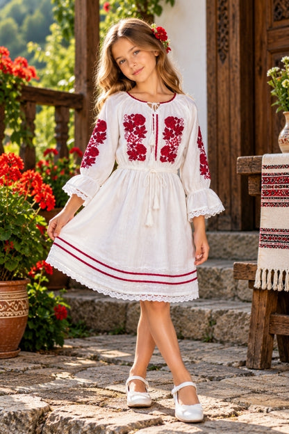 Rochie fete N alb/rosu bordo