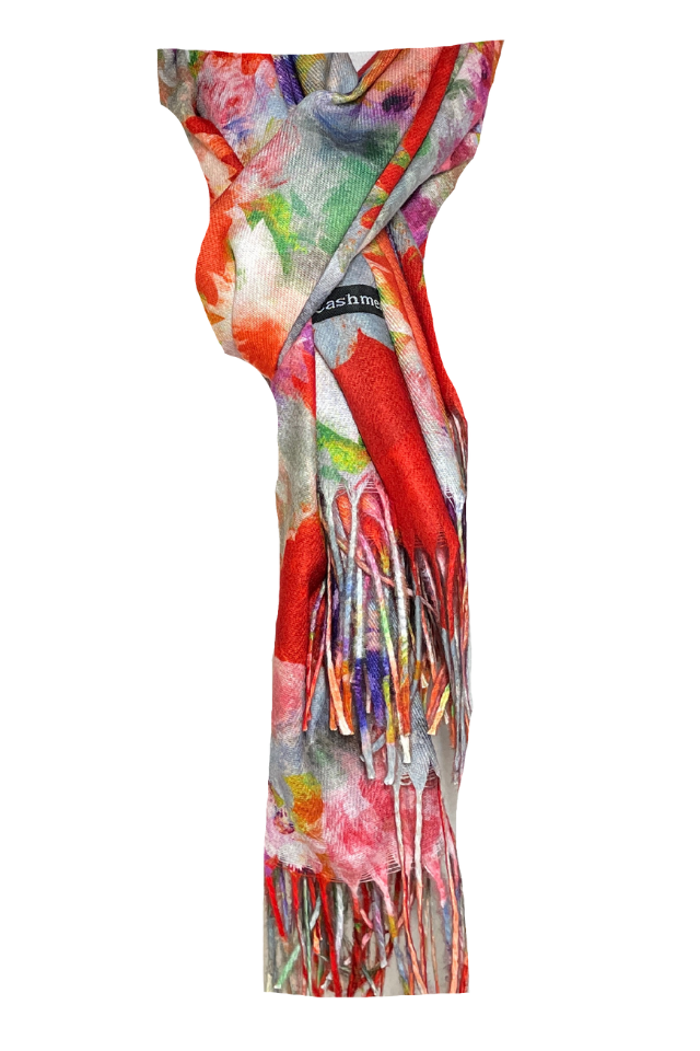 Fular casmir dama F, Dacali, rosu/albastru pastel, 180 x 70 cm