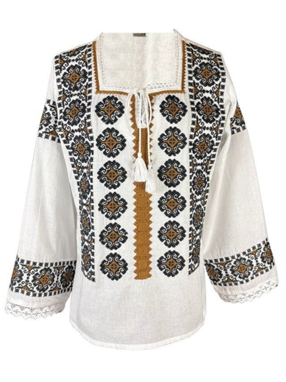 Bluza dama tip ie I26 alb/maro inchis