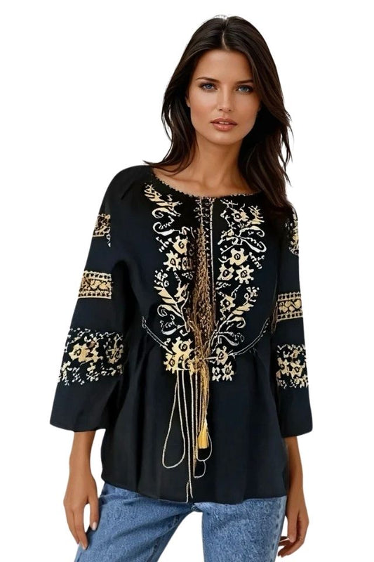 Bluza tip ie dama R24, negru/auriu