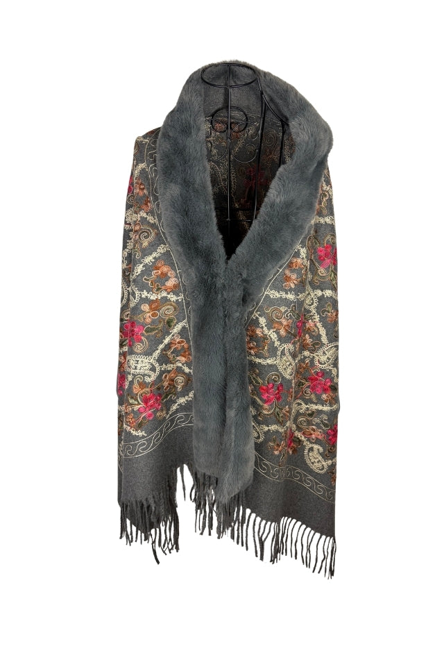 Fular dama tip poncho de lux gri