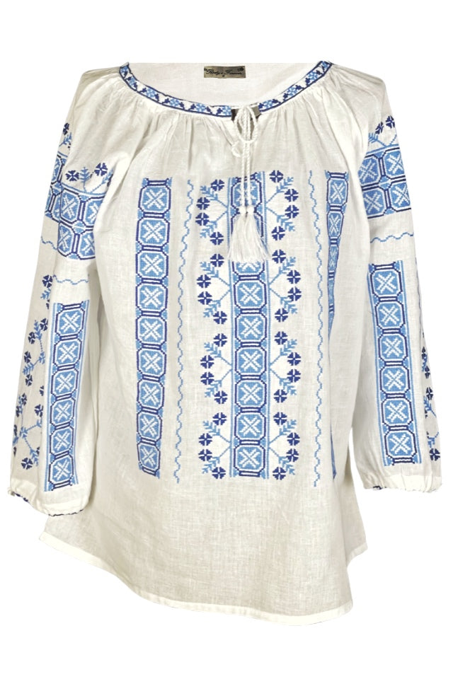 Bluza tip ie dama B23, alb/albastru cosmic