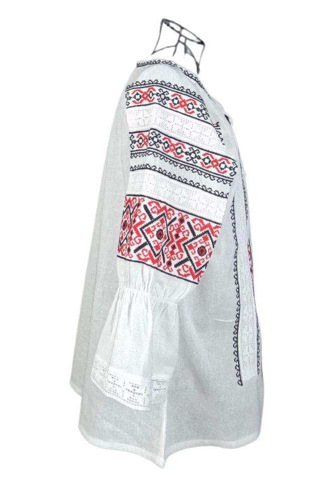 Bluza dama tip ie 024, alb pur/rosu