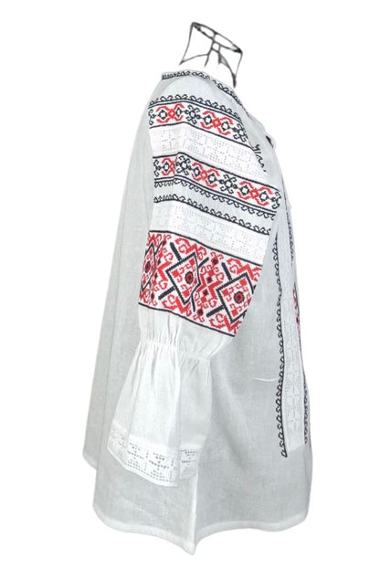 Bluza dama tip ie 024, alb pur/rosu