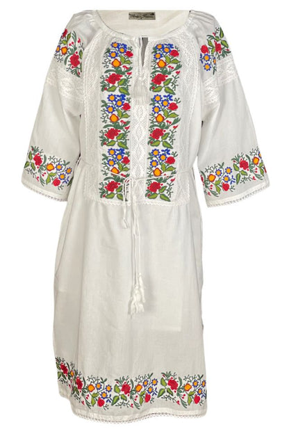 Rochie traditionala dama R24, alb/verde