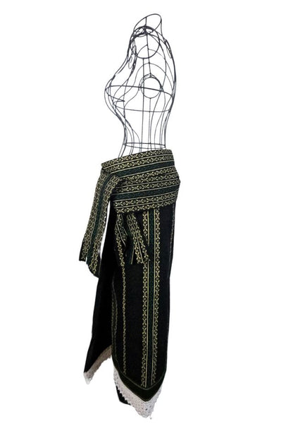 Fusta dama tip catrinta cu broderie traditionala one size, negru/verde