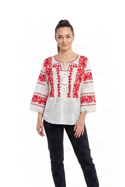 Bluza dama O26F alb/grena