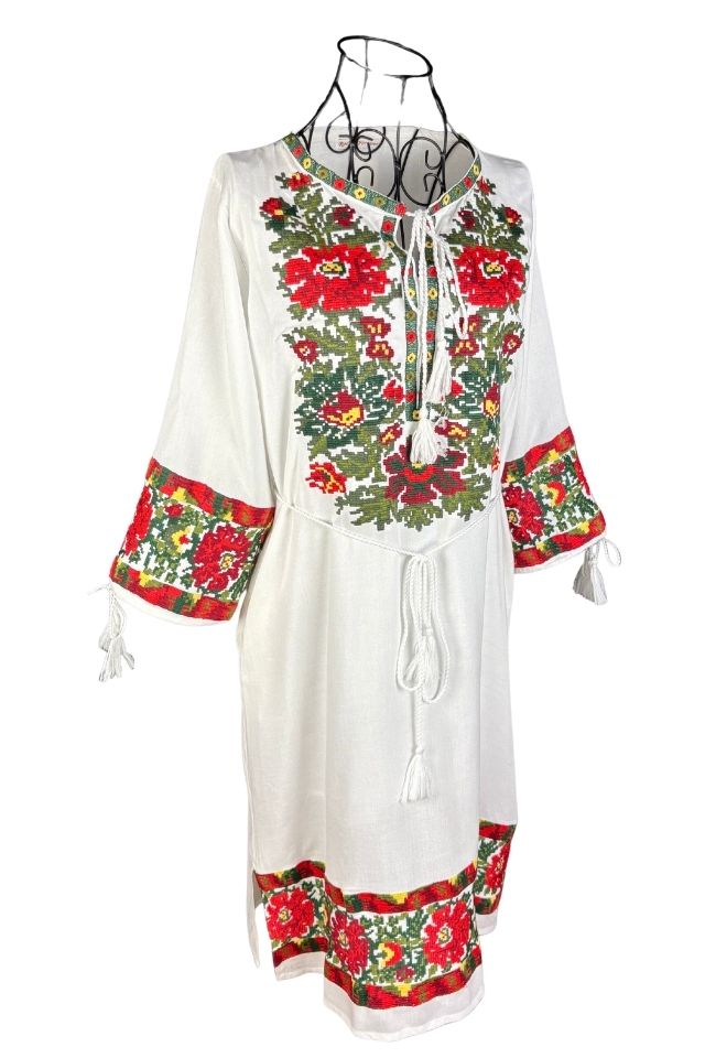 Rochie traditionala dama RL25 alb/verde