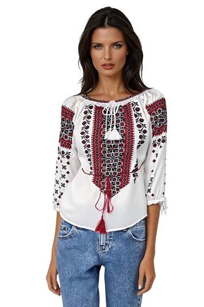 Bluza dama RA25 alb/rosu