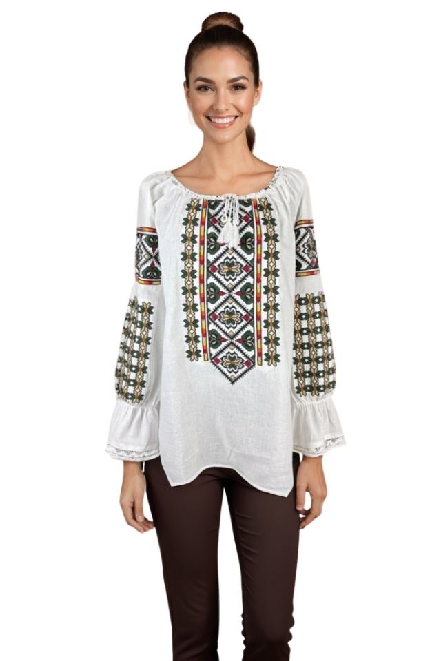Bluza dama tip ie I26 alb/portocaliu