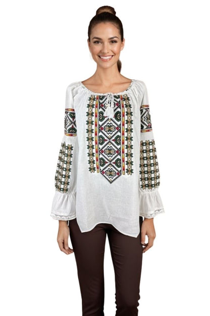 Bluza dama tip ie I26 alb/portocaliu
