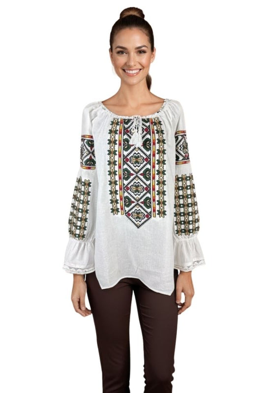 Bluza dama tip ie I26 alb/portocaliu