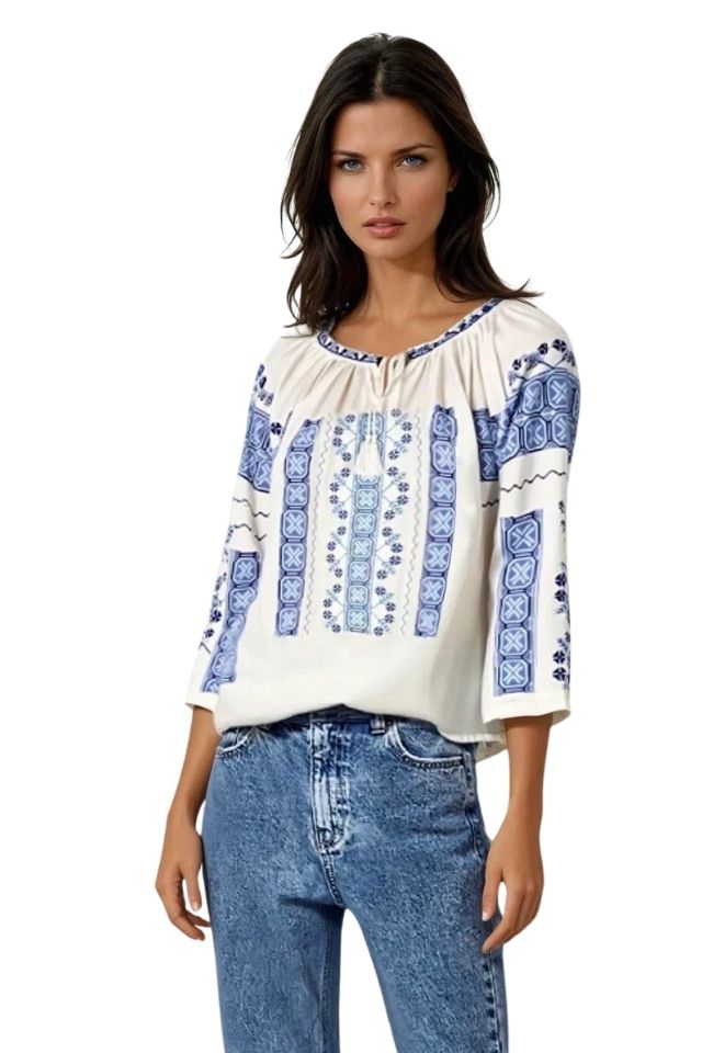 Bluza tip ie dama B23, alb/albastru cosmic
