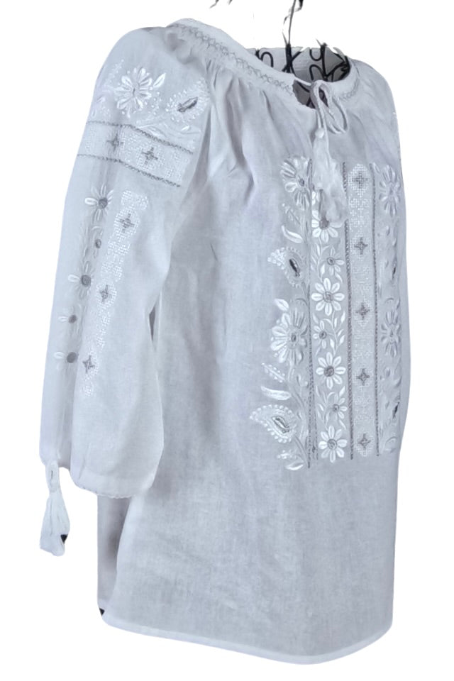 Bluza tip ie dama B23, alb optic/argintiu antichizat