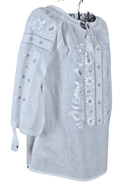 Bluza tip ie dama B23, alb optic/argintiu antichizat
